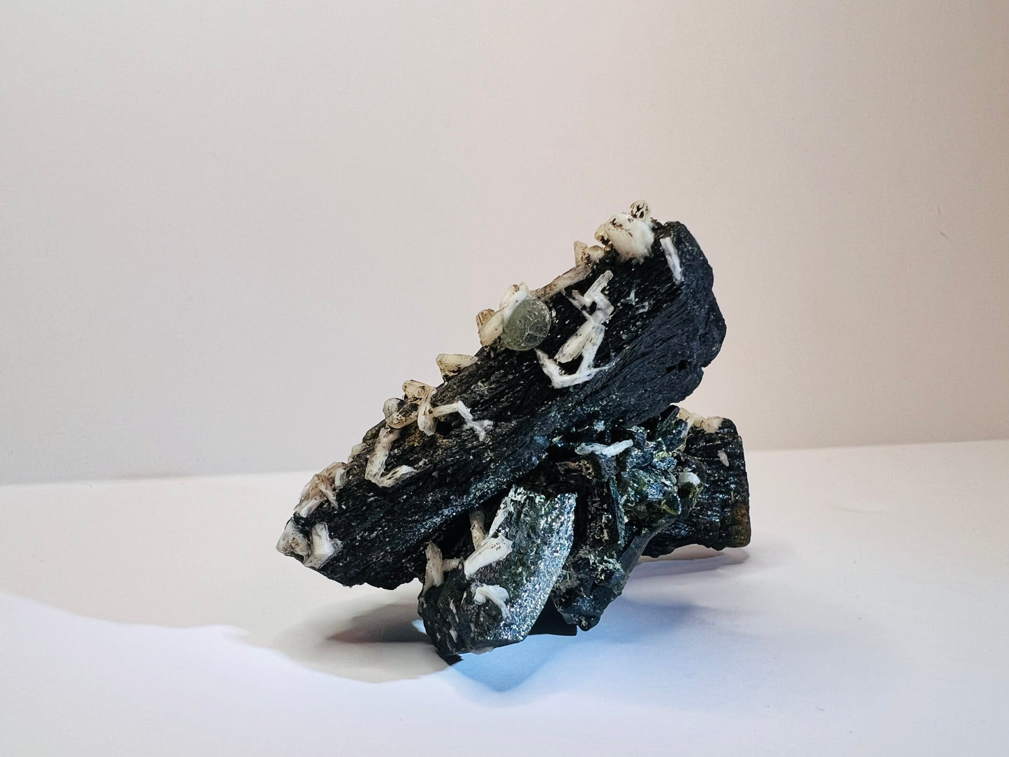 Pehnite, Green Tourmaline & Stilbite